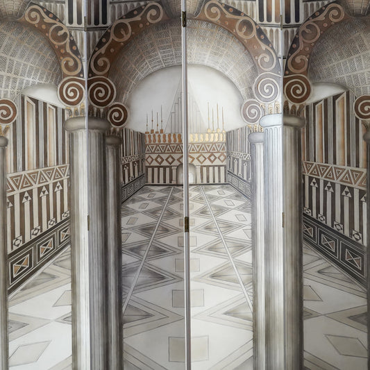 Vintage Neoclassical Trompe-l'œil Four Panel Screen Room Divider