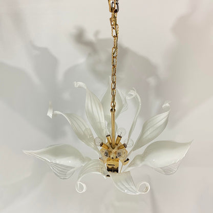 Franco Luce Murano Glass Calla Lilly and Ribbon Brass Chandelier