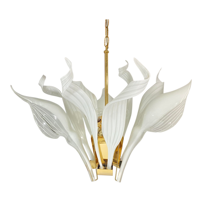 Franco Luce Murano Glass Calla Lilly and Ribbon Brass Chandelier