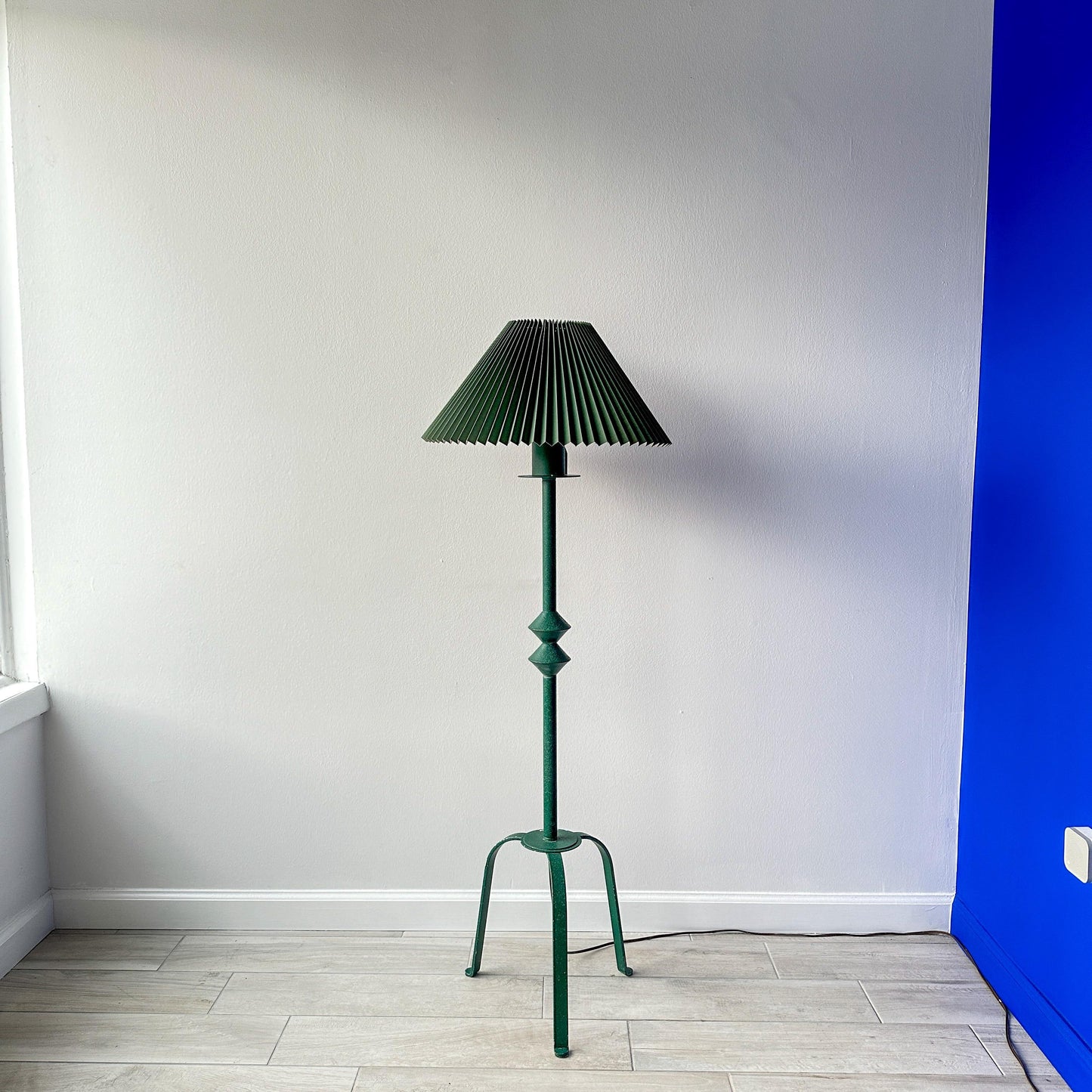 Giacometti Style Iron Floor Lamp With Pleated Shade