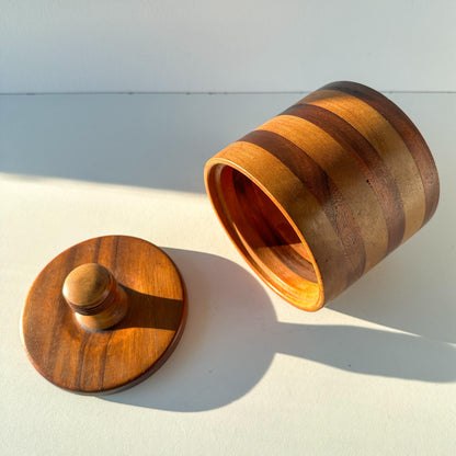 Hand Turned Striped Wood Canister With Lid