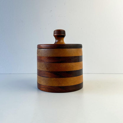 Hand Turned Striped Wood Canister With Lid