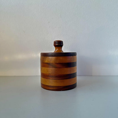 Hand Turned Striped Wood Canister With Lid