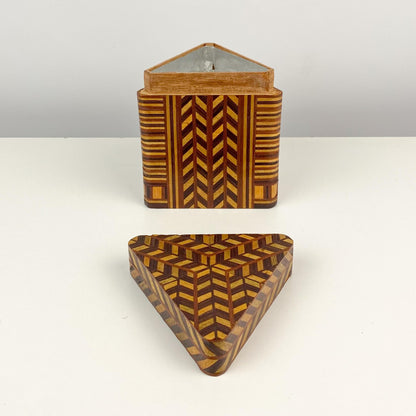 Handcrafted Marquetry Patterned Triangle Box