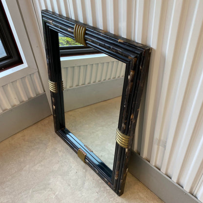 Inlaid Horn Mirror With Brass Detail After Karl Springer