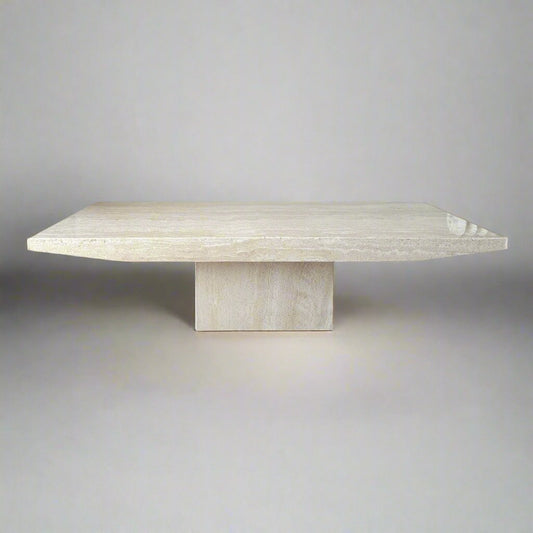 Italian Mid-Century Travertine Beveled Edge Pedestal Coffee Table