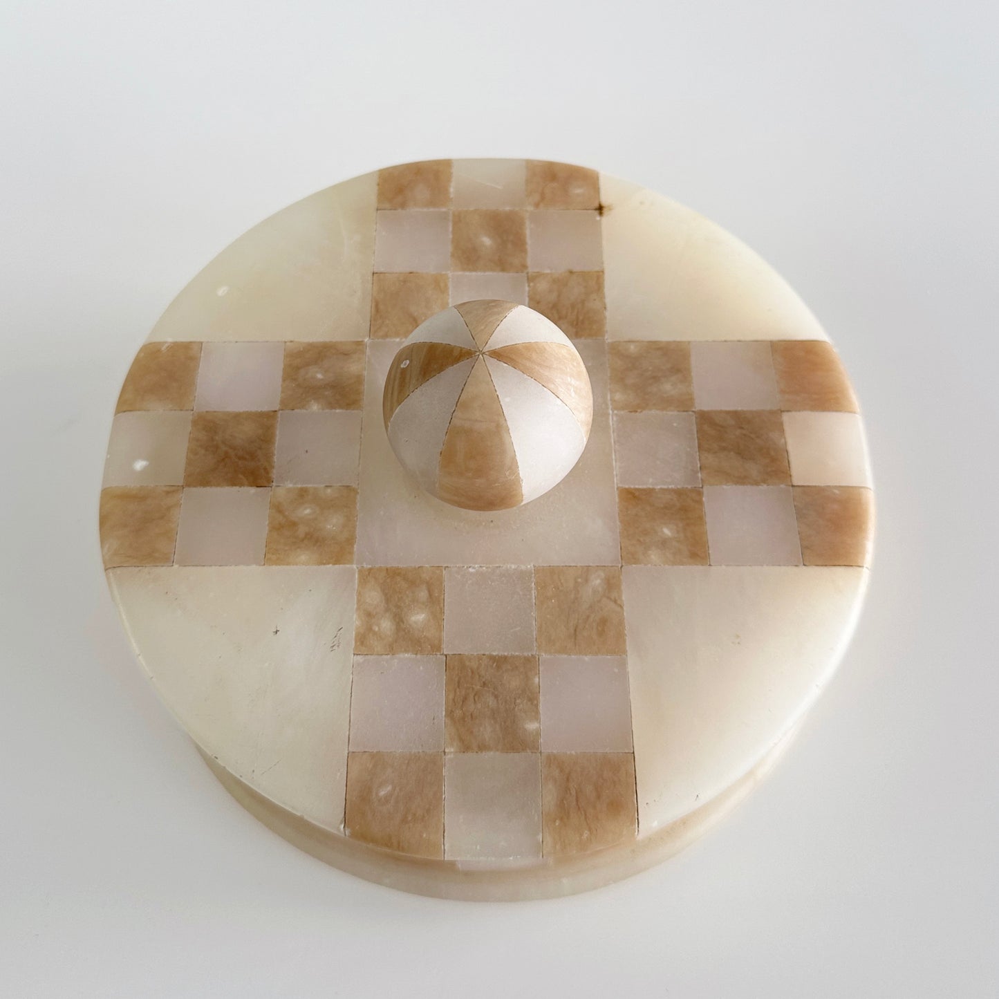 Vintage Italian Marble Checkerboard Lidded Box – Round Stone Catchall