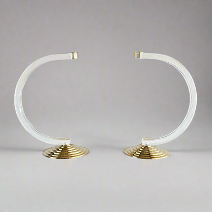 Mid-Century Modern Lucite and Brass Candle Holder Pair