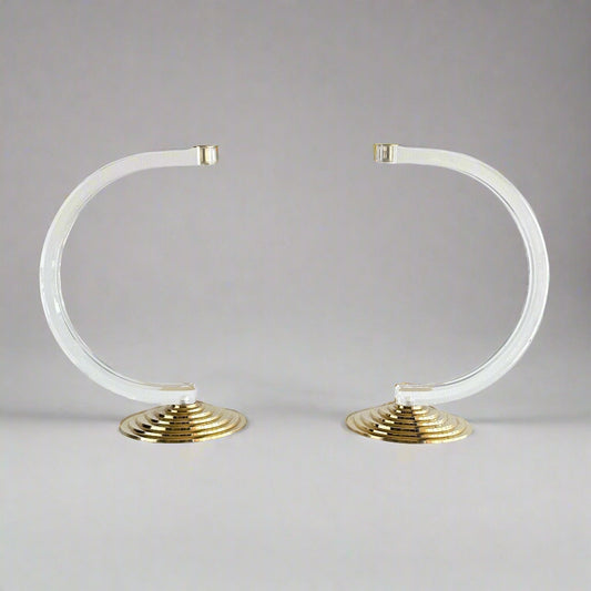 Mid-Century Modern Lucite and Brass Candle Holder Pair