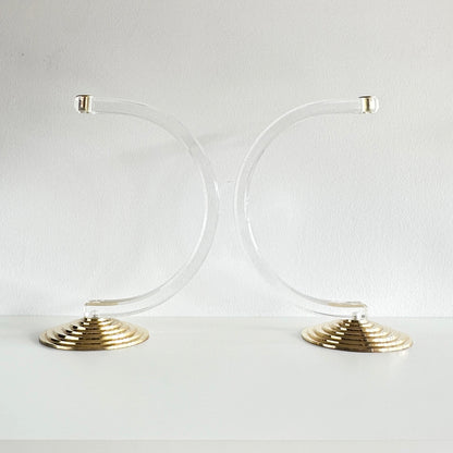 Mid-Century Modern Lucite and Brass Candle Holder Pair