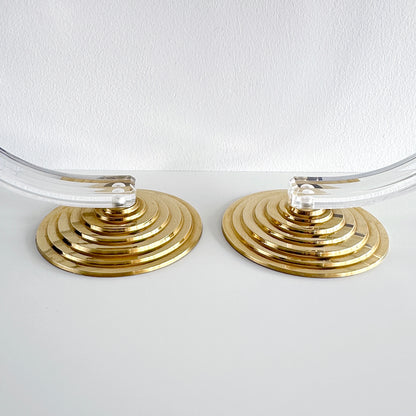 Mid-Century Modern Lucite and Brass Candle Holder Pair