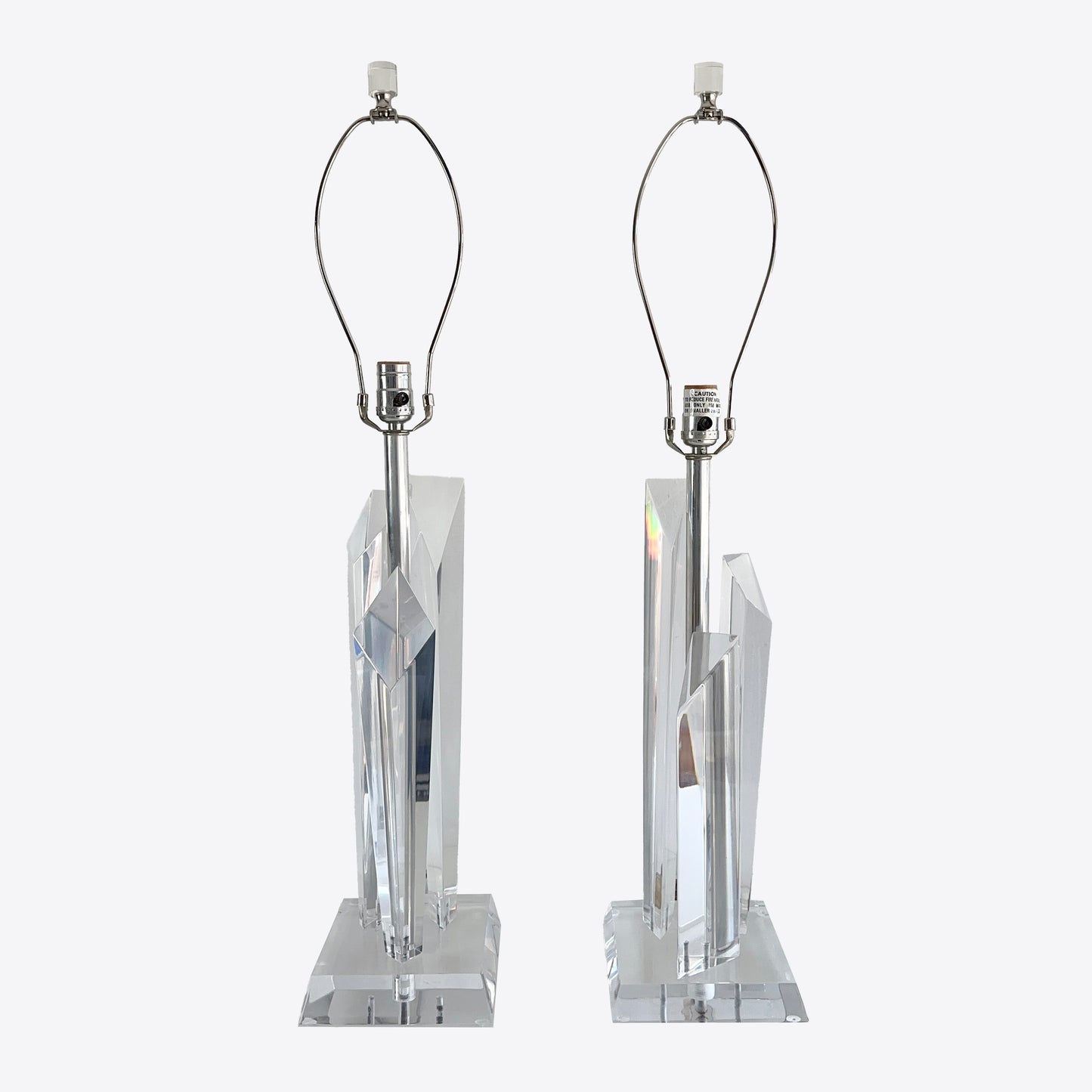 Vintage 1970s Astrolite Lucite Prism Crystal Table Lamps