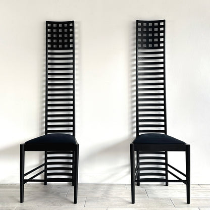 Sculptural Pair of Hill House Chairs Designed by Charles Rennie Mackintosh, 1980s