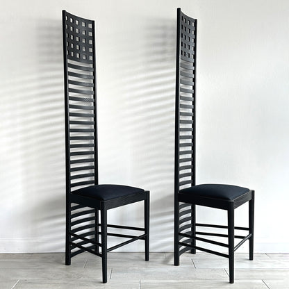 Sculptural Pair of Hill House Chairs Designed by Charles Rennie Mackintosh, 1980s