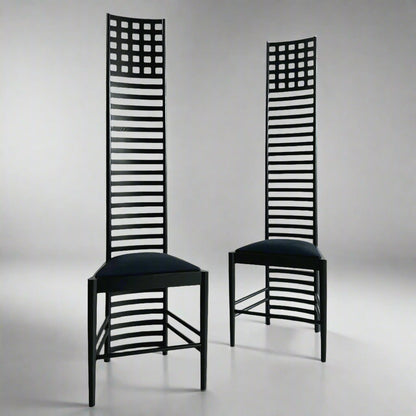 Sculptural Pair of Hill House Chairs Designed by Charles Rennie Mackintosh, 1980s
