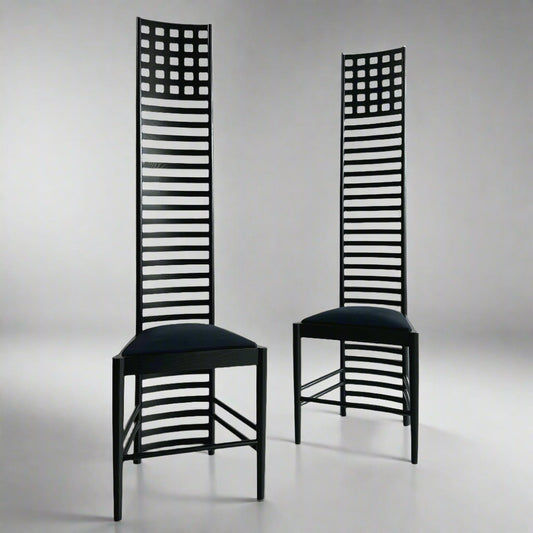 Sculptural Pair of Hill House Chairs Designed by Charles Rennie Mackintosh, 1980s
