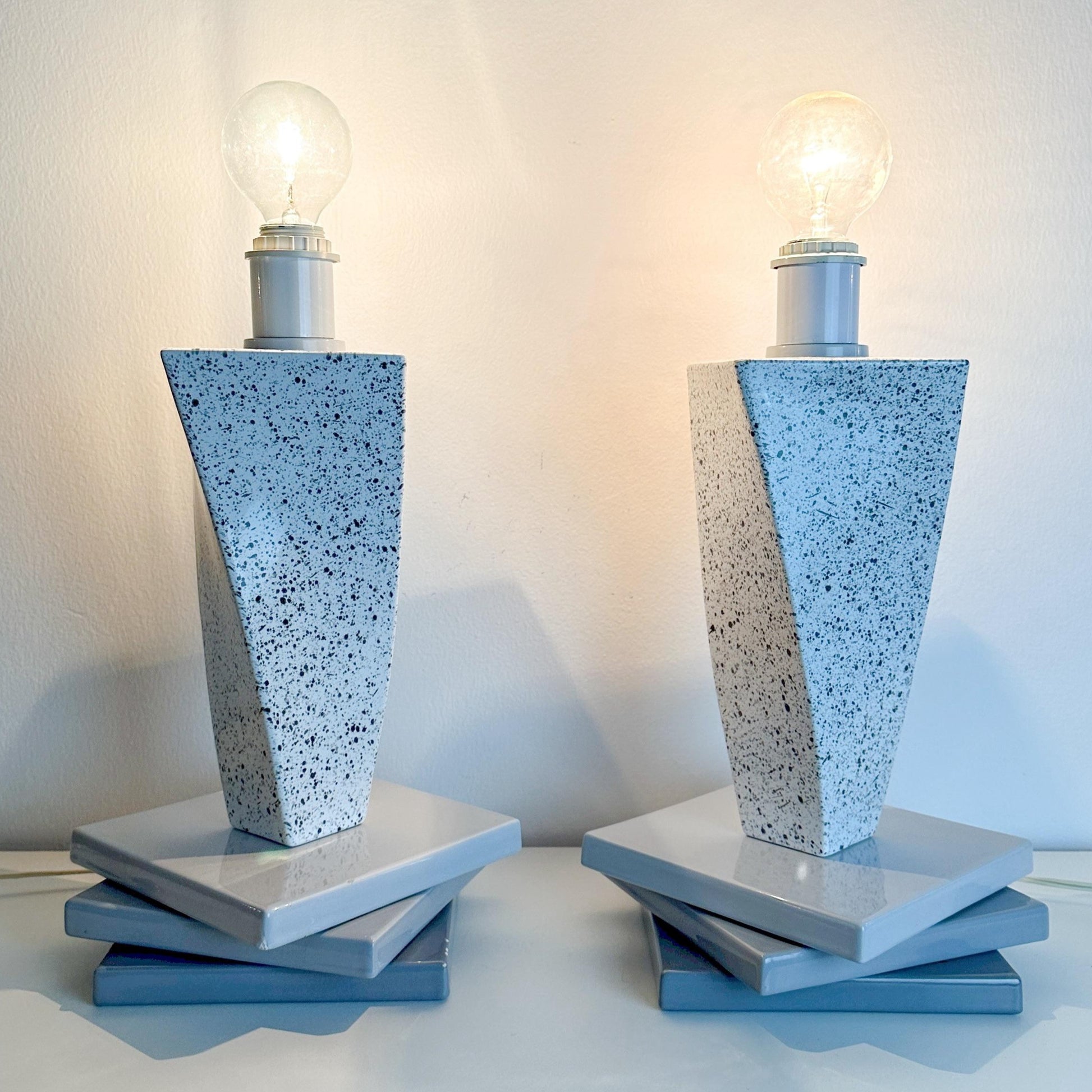 Massimo Vallotto for Viba Postmodern Italian Ceramic Lamp Pair Media 2 of 12