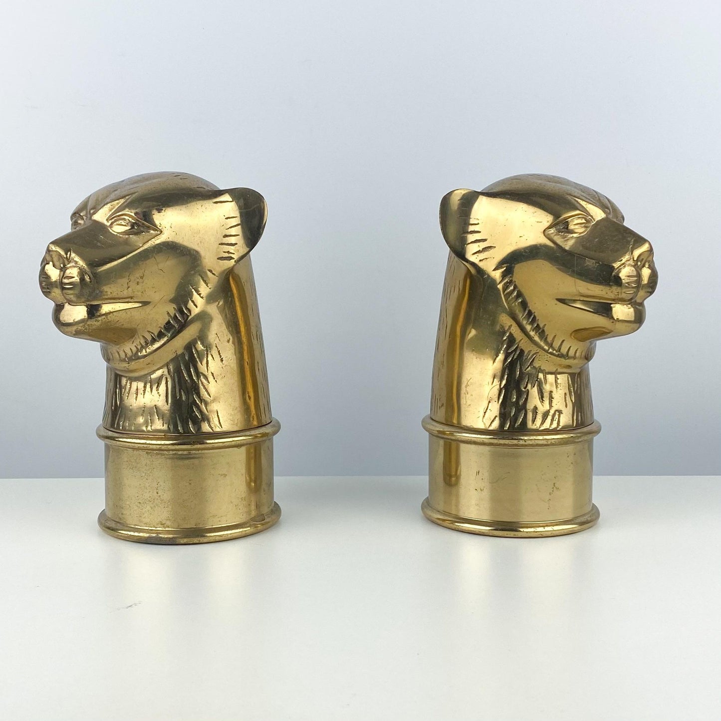 Mid Century Brass Jaguar Statue Bookend Pair