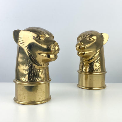 Mid Century Brass Jaguar Statue Bookend Pair