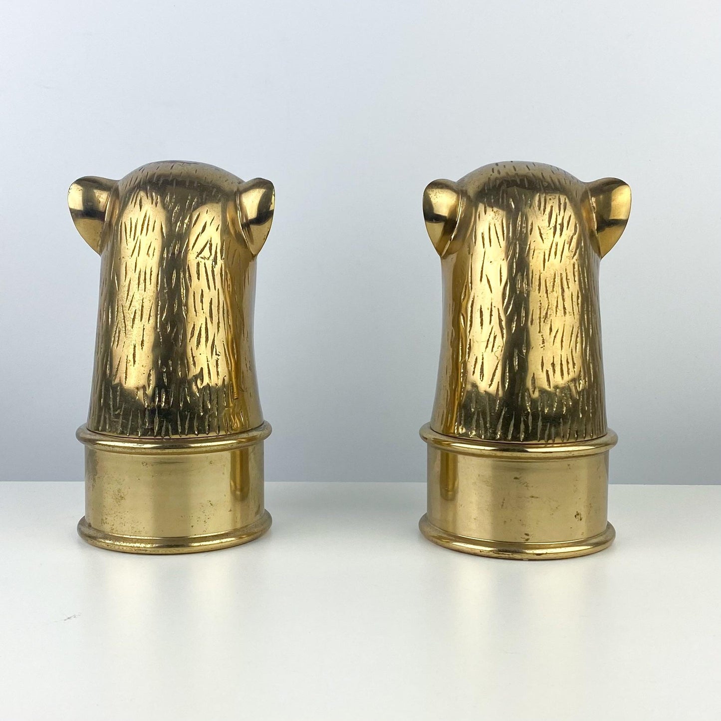 Mid Century Brass Jaguar Statue Bookend Pair