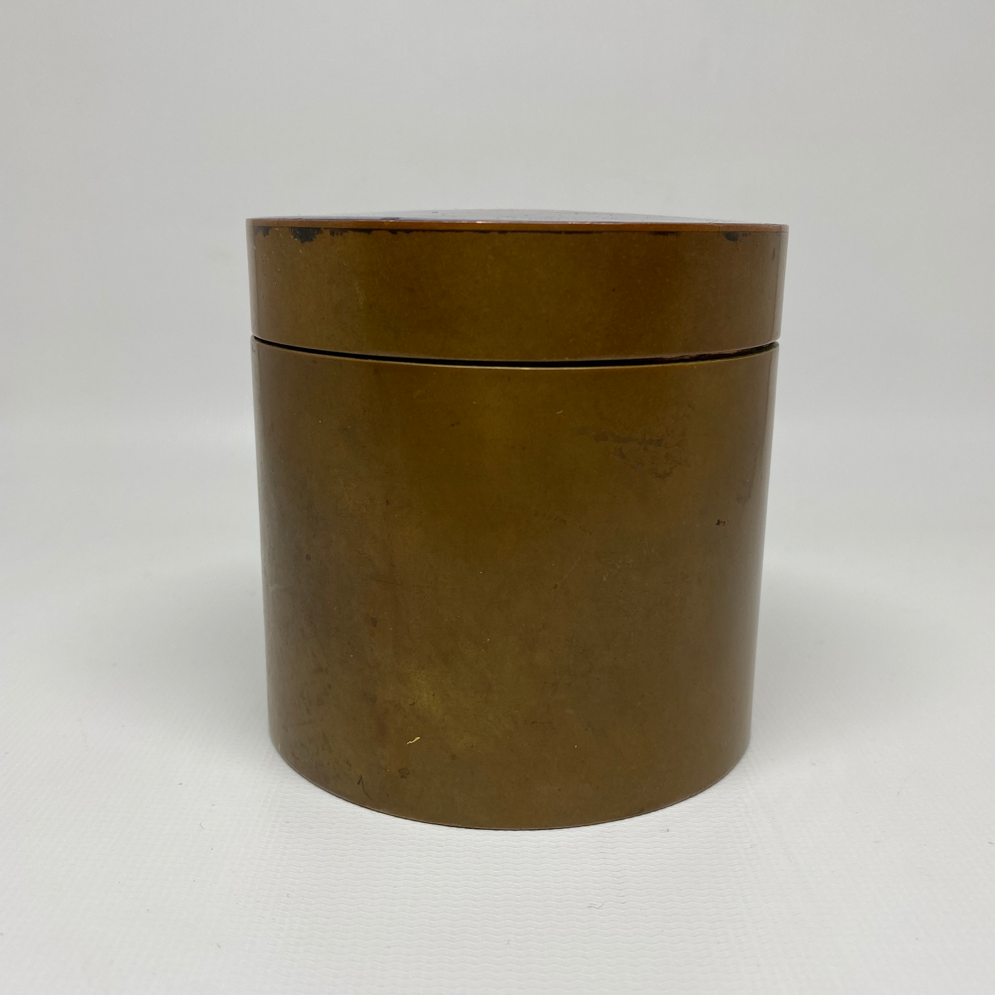 Mid-Century Enameled Lid Round Brass Box