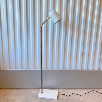 Mid-Century Ward White Lacquered and Brass Pharmacy Adjustable Floor Lamp