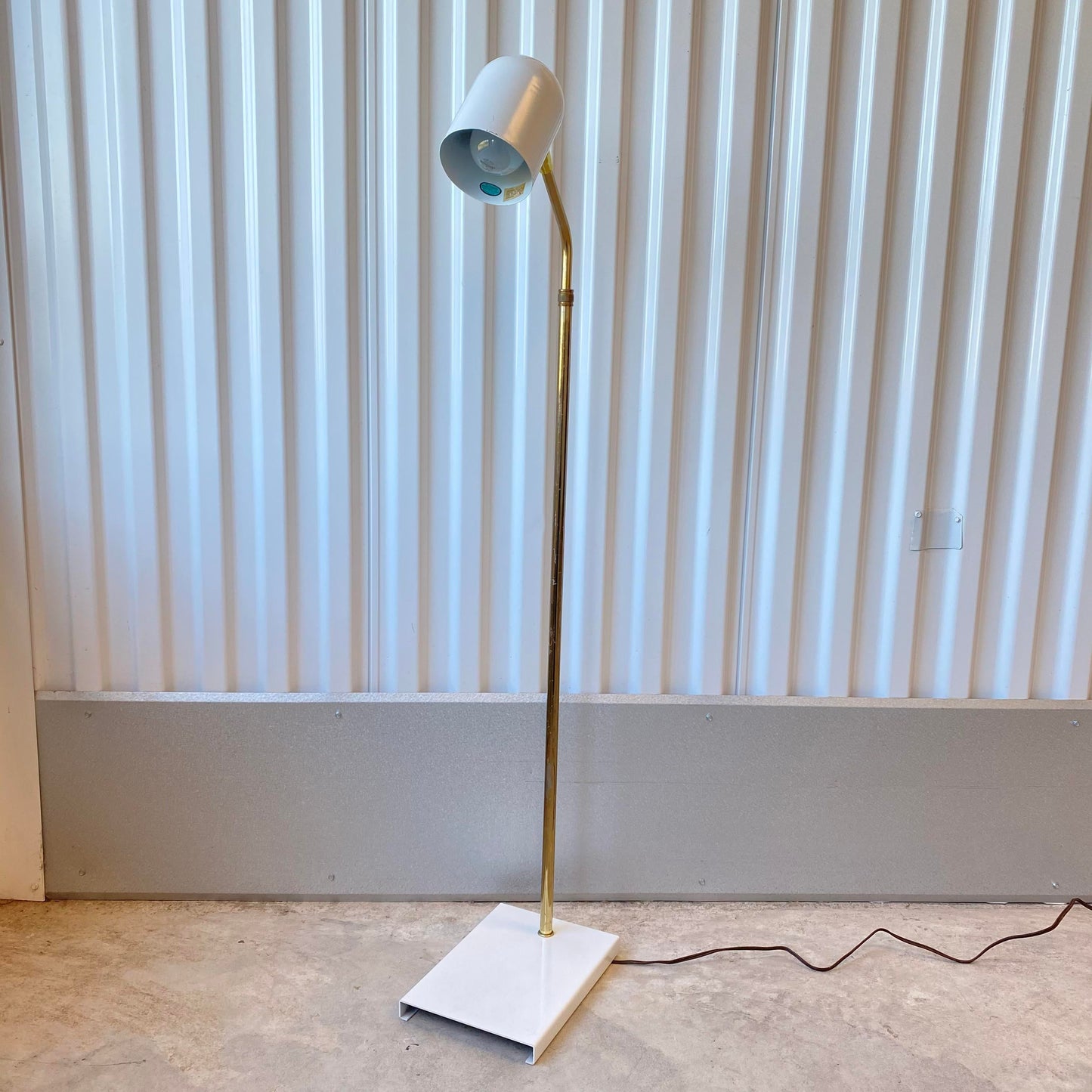 Mid-Century Ward White Lacquered and Brass Pharmacy Adjustable Floor Lamp