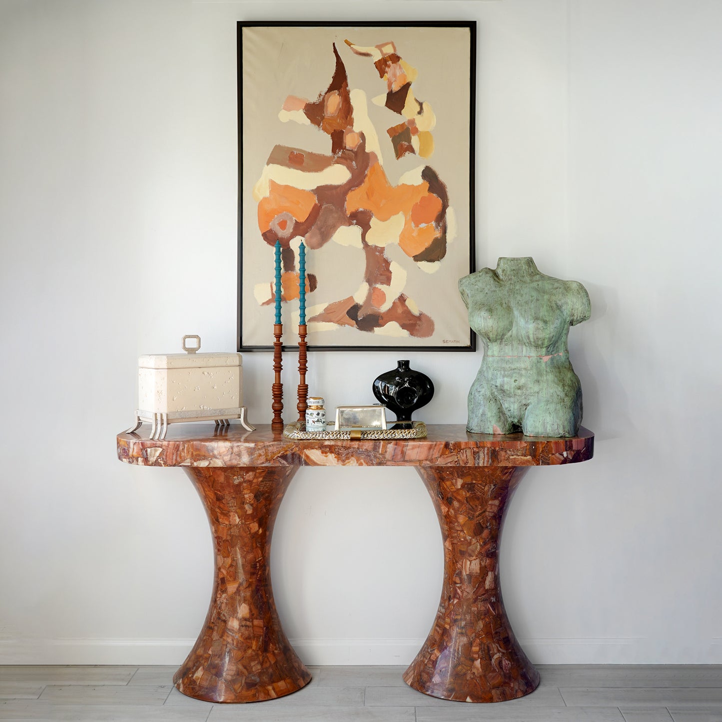 Muller's of Mexico Onyx Double Pedestal Console Table, 1960s