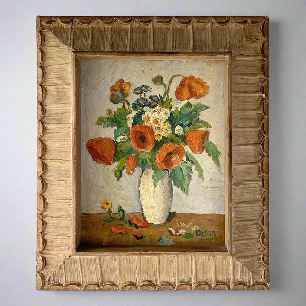 Floral Oil Painting Mid Century high quality Art