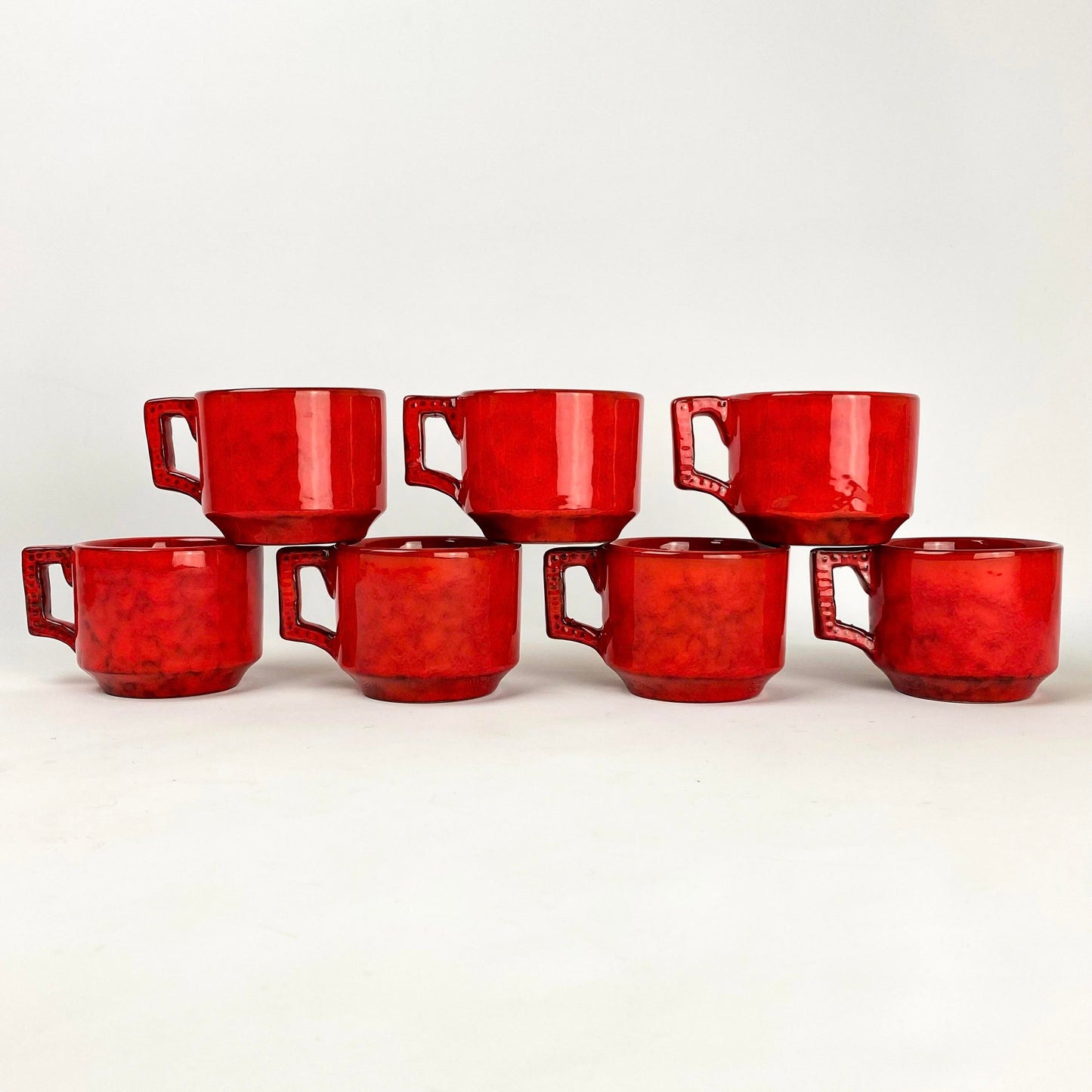 P V Italy Ceramic Orange Red Coffee/Tea and Serving Set- 25 Total Piece Set