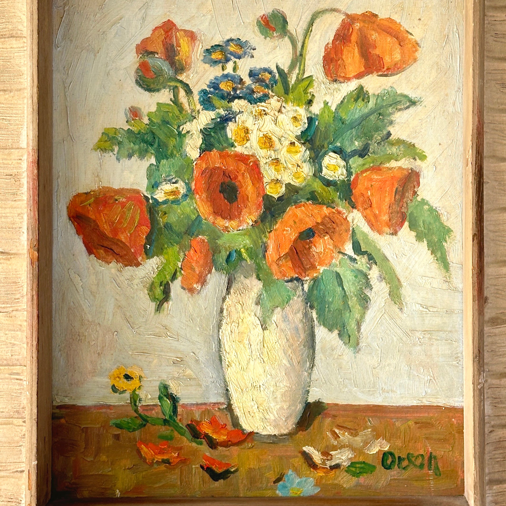 Vintage 20th hot Century 1970s-1980s Framed Original Floral Still Life Oil Painting