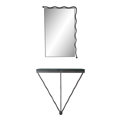 Postmodern Artist Studio Iron Wall-Mounted Entry Table With Mirror