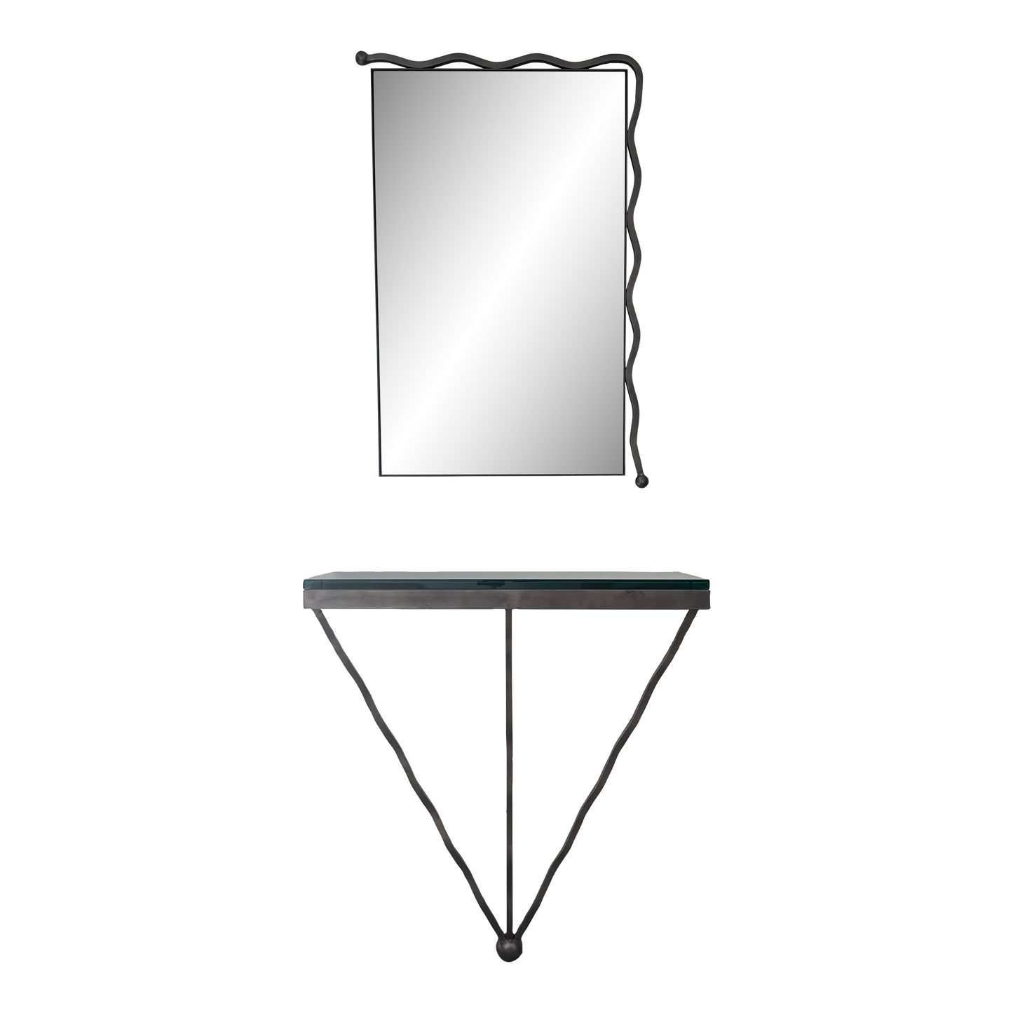 Postmodern Artist Studio Iron Wall-Mounted Entry Table With Mirror