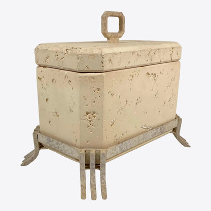 Postmodern Ceramic Box With Metal Stand and Handle