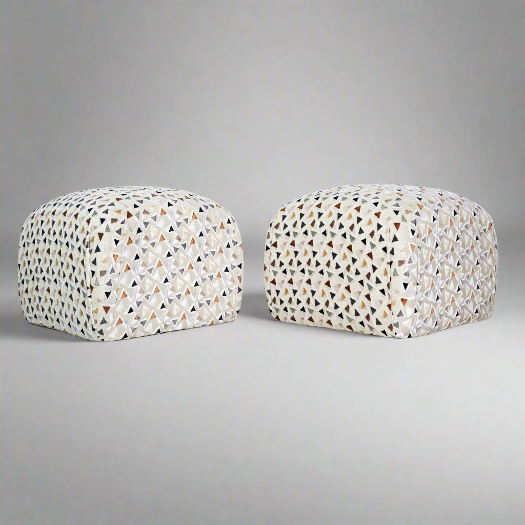 Mid 20th Century Soufflé Pouf Ottoman Pair After Karl Springer in Kravet Trio Tango Fabric