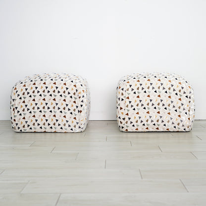 Mid 20th Century Soufflé Pouf Ottoman Pair After Karl Springer in Kravet Trio Tango Fabric