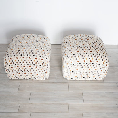 Mid 20th Century Soufflé Pouf Ottoman Pair After Karl Springer in Kravet Trio Tango Fabric