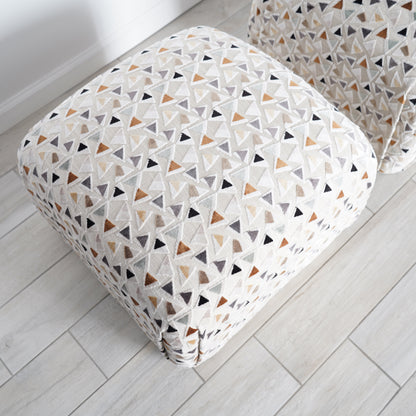 Mid 20th Century Soufflé Pouf Ottoman Pair After Karl Springer in Kravet Trio Tango Fabric