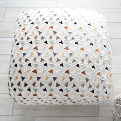 Mid 20th Century Soufflé Pouf Ottoman Pair After Karl Springer in Kravet Trio Tango Fabric