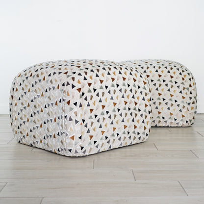 Mid 20th Century Soufflé Pouf Ottoman Pair After Karl Springer in Kravet Trio Tango Fabric