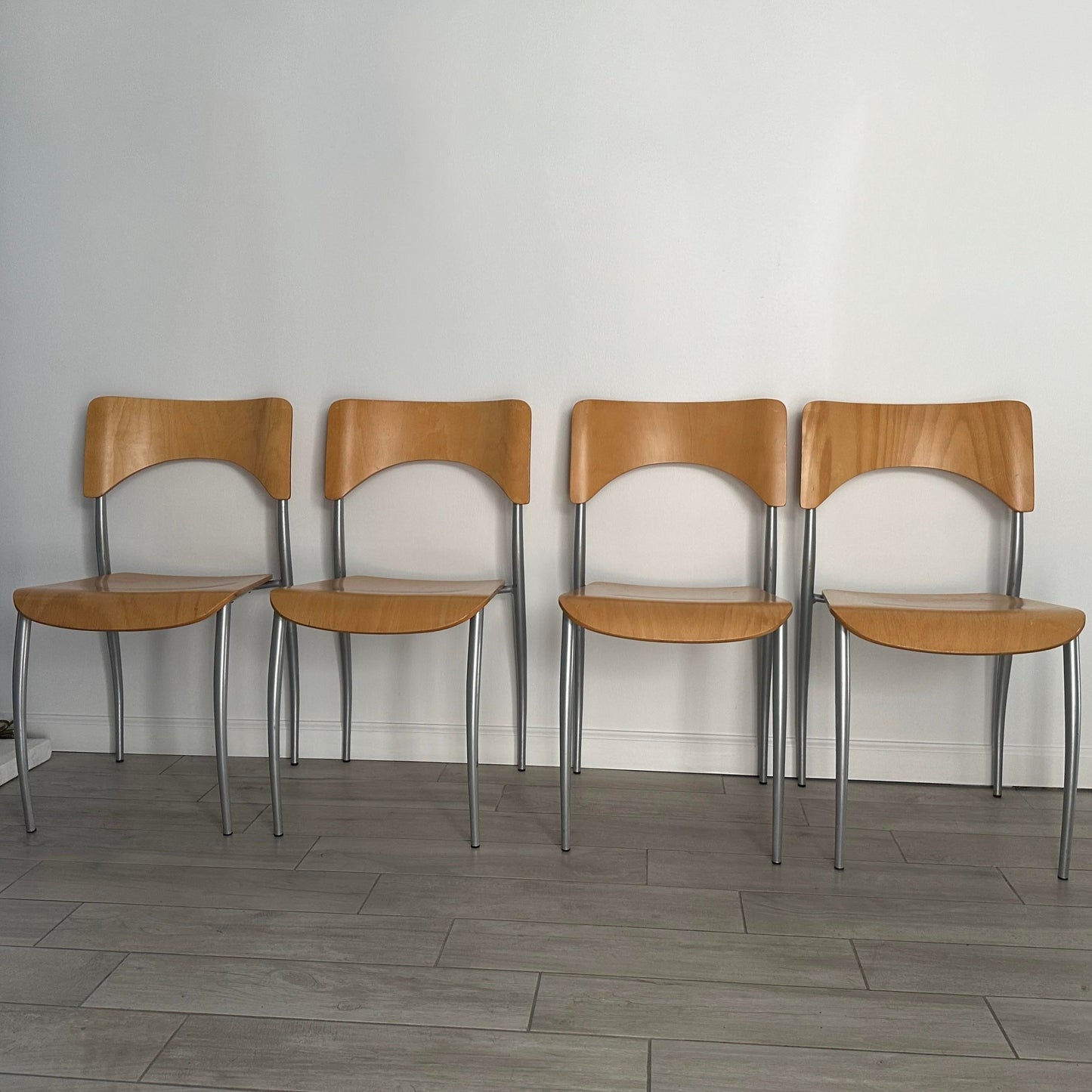 Rare Bieffeplast Italy Bent Plywood Stackable Chairs- S/4