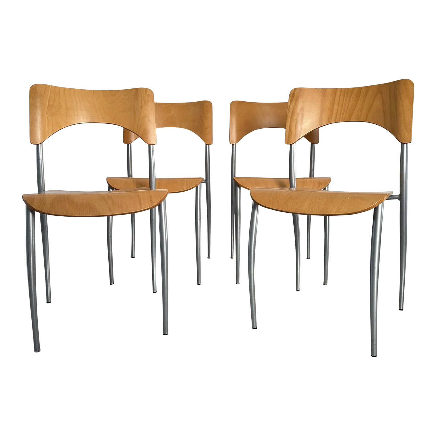 Rare Bieffeplast Italy Bent Plywood Stackable Chairs- S/4