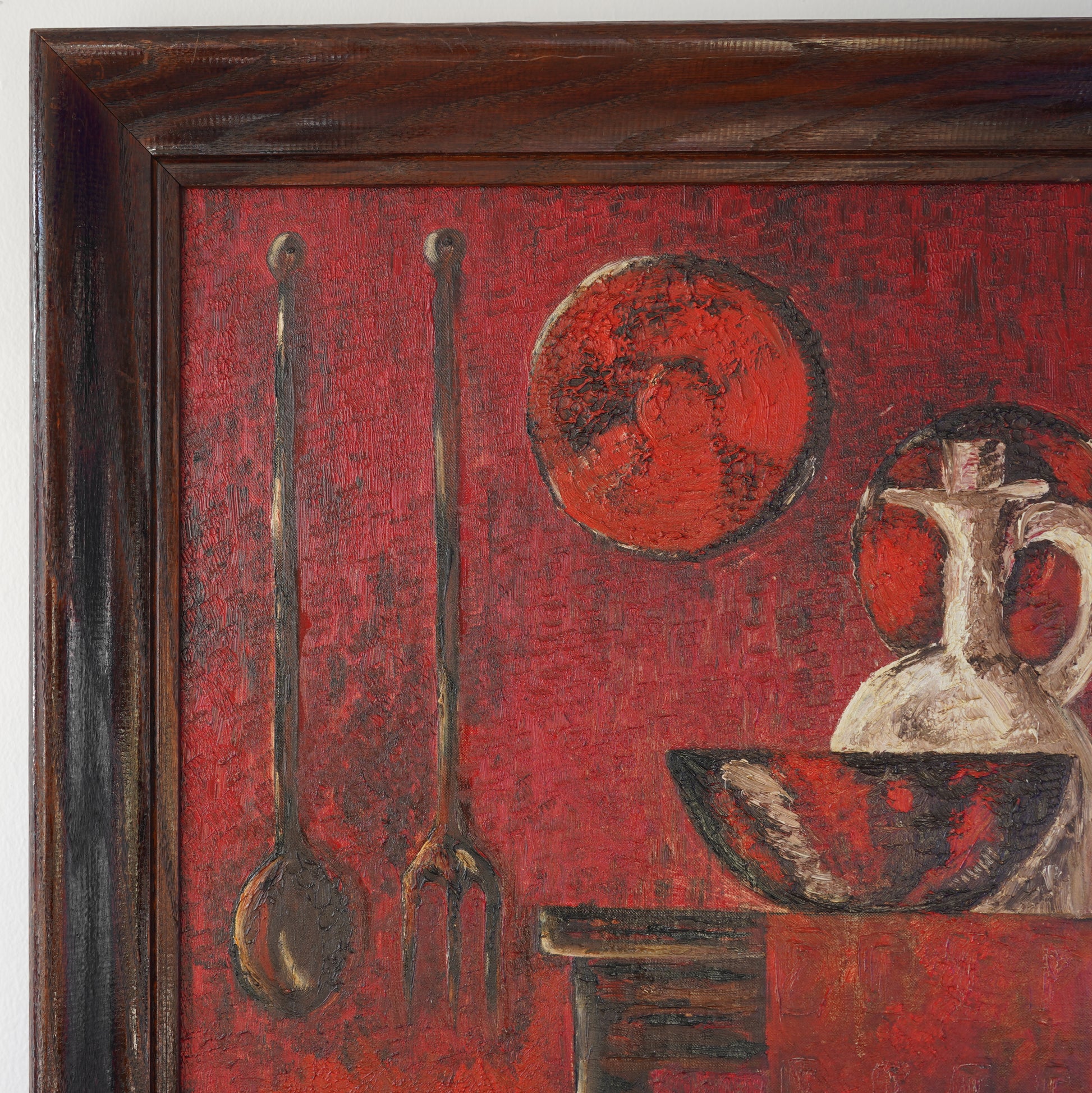 20th Century Vintage Primitive Still Life – Oil on Board