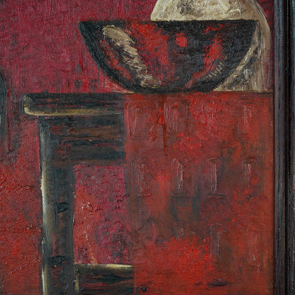 20th Century Vintage Primitive Still Life – Oil on Board