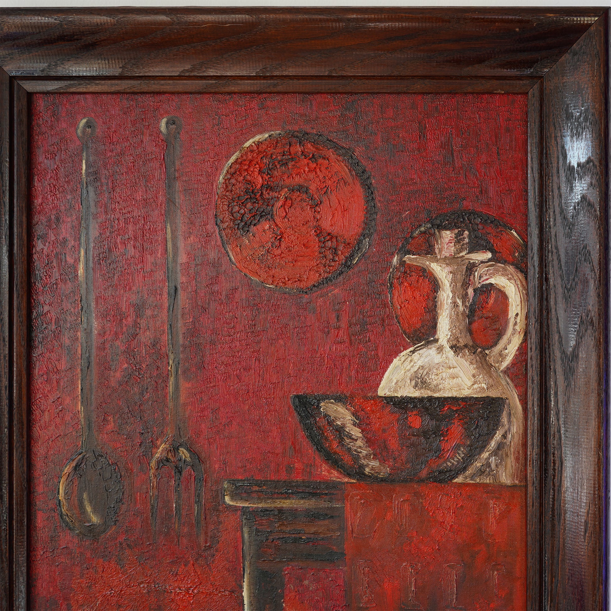 20th Century Vintage Primitive Still Life – Oil on Board