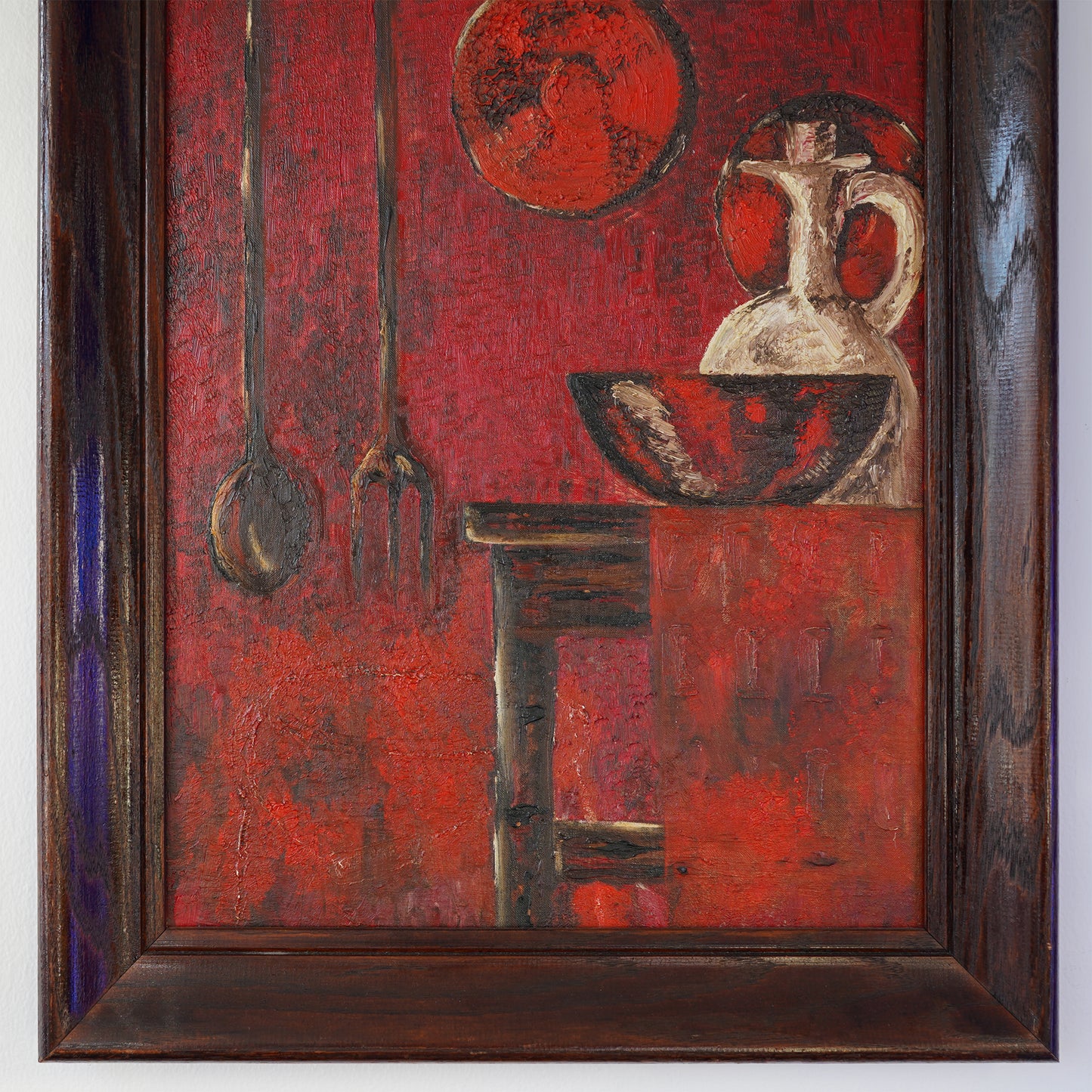 20th Century Vintage Primitive Still Life – Oil on Board
