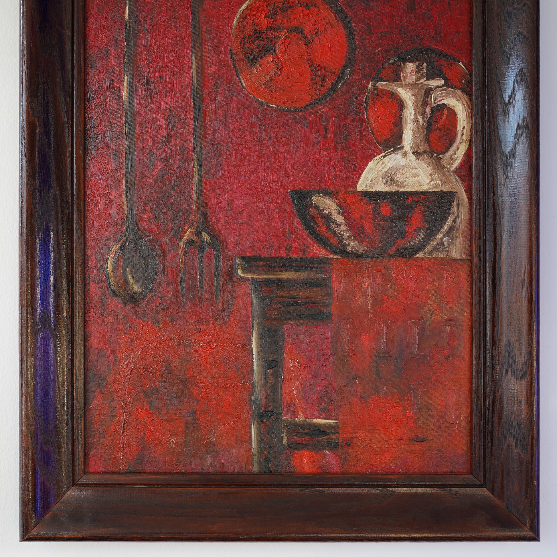 20th Century Vintage Primitive Still Life – Oil on Board
