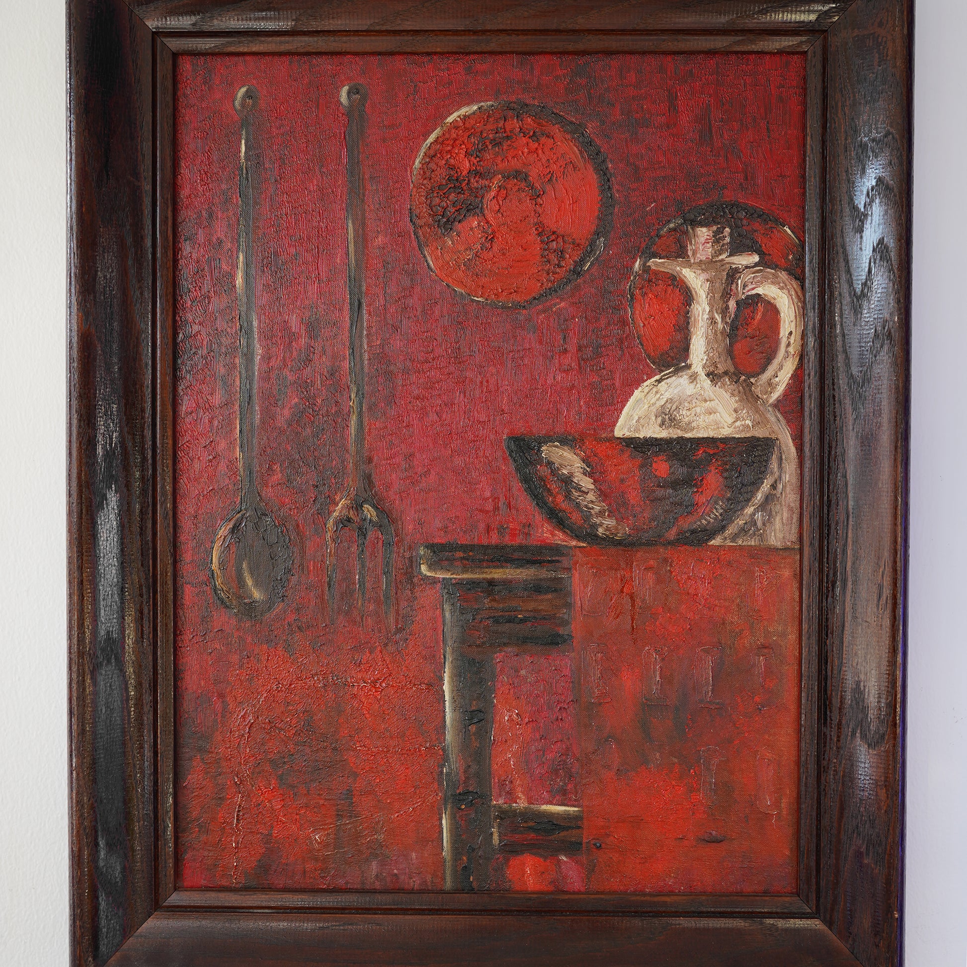 20th Century Vintage Primitive Still Life – Oil on Board