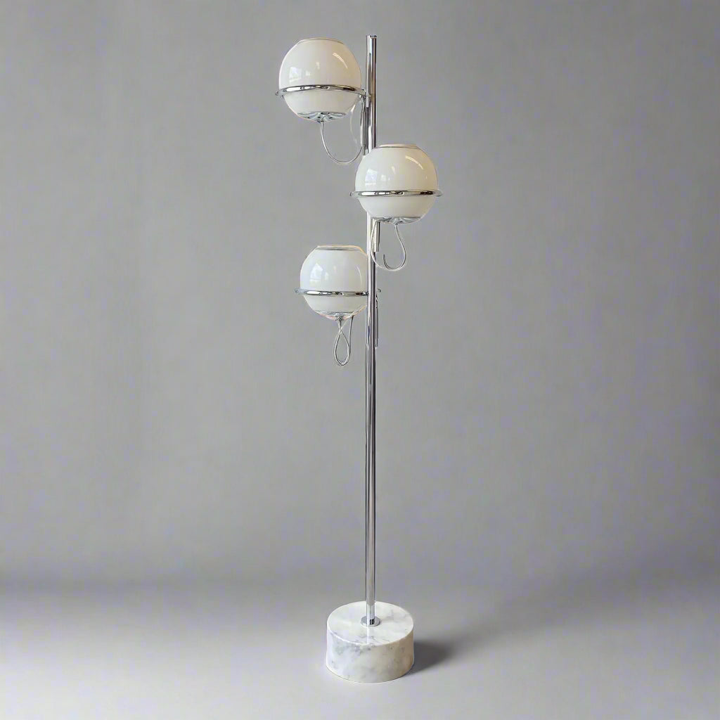 60s Reggiani Three Orb Chrome and Marble Floor Lamp