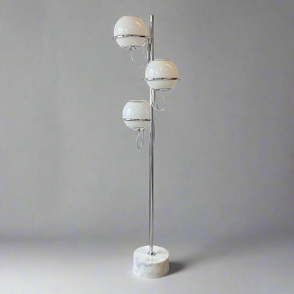 60s Reggiani Three Orb Chrome and Marble Floor Lamp
